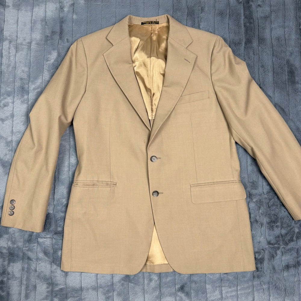 Adams Row Mens Vintage Tan Beige 2 Button Blazer Sport Coat 42R Made in USA